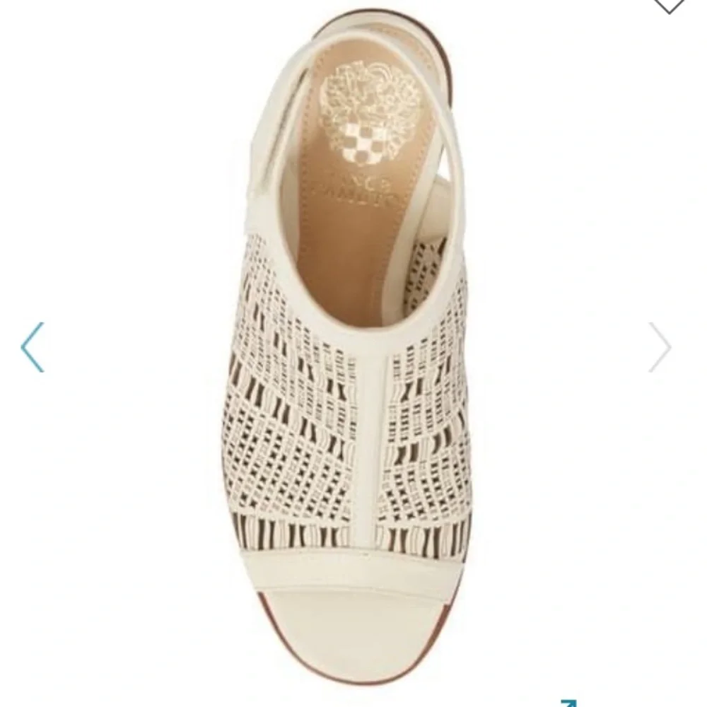 Vince Camuto Laser Cut Leather Block Heel Open Toe Sandal Vanilla Women’s 9 - Picture 3 of 13